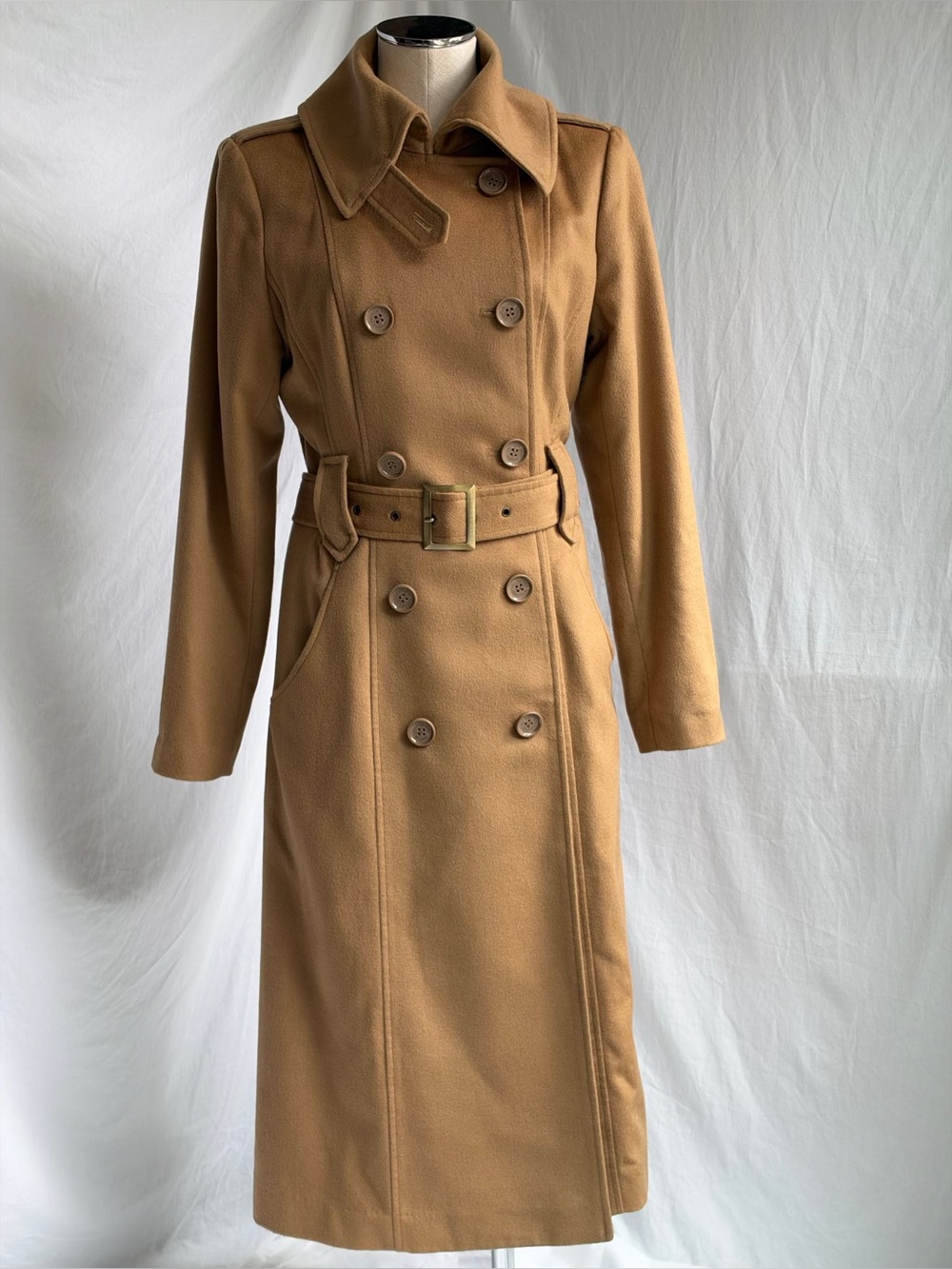 Patrizia Luca Milano Wool + Cashmere Maxi Trench Coat Camel | Belted | Size S